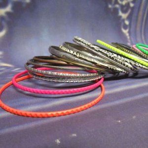 Metal Bracelets Lot 1980's Vintage Retro Rockstar Bangles Pink Zebra Peace Sign